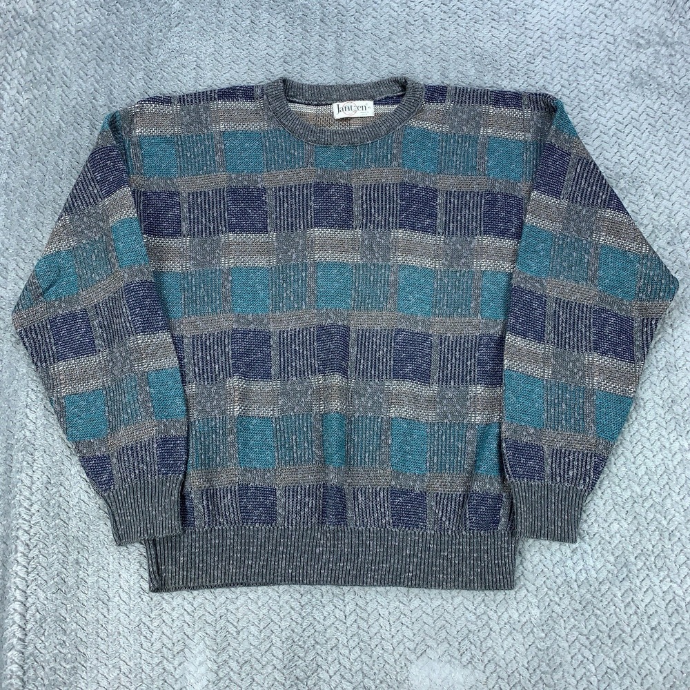 Jantzen Sweater Mens XL Multicolor Geometric Acrylic Long Sleeve Grandpa 90s USA